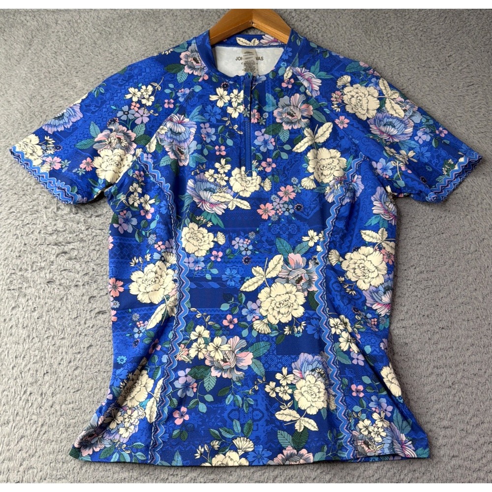 Johnny Was Rash Guard Top Womens Medium Blue Floral Surf Shirt Swim Johnny Was